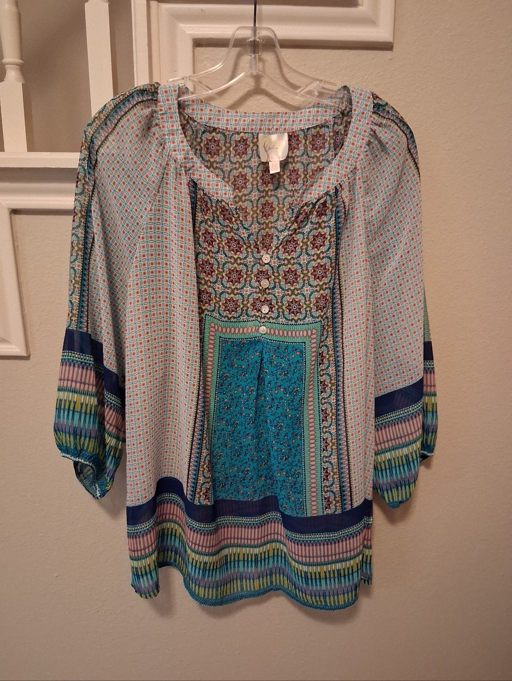 Fig & Flower Boho Blouse - Aqua Multi